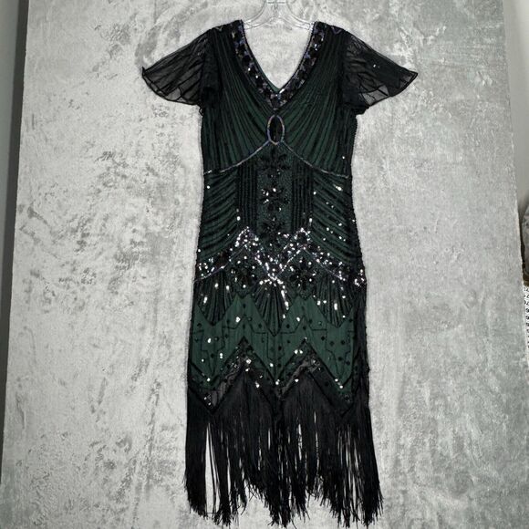 Fundaisy Dress Womens Small Black Green Sequin‎ Dark Fairy Witchcore Whismygoth - Picture 2 of 8